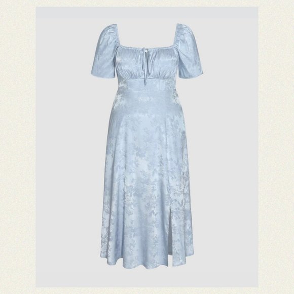 Sky Blue Jacquard Square Neck Maxi Dress - Picture 1 of 5